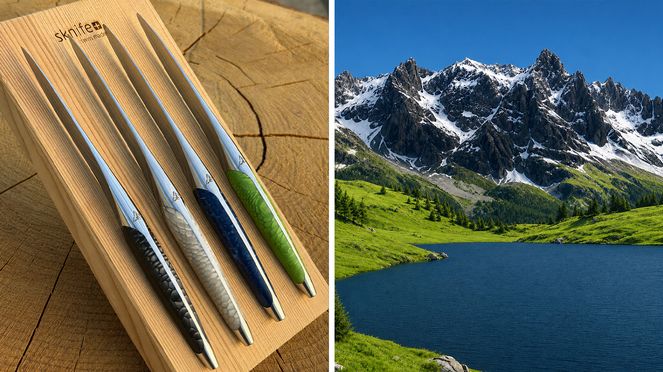 
                    Vier Farbnuancen und eine dezente Matterhorn-Gravur des Colours of Nature Messersets widerspiegeln die Schweizer Landschaften