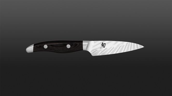 
                    The blade of the Shun Nagare Black paring knife is made of two different types of steel (VG-10 & VG-2)