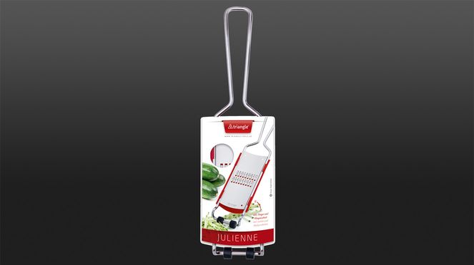 
                    triangle julienne grater made of stainless steel with sustainable packaging